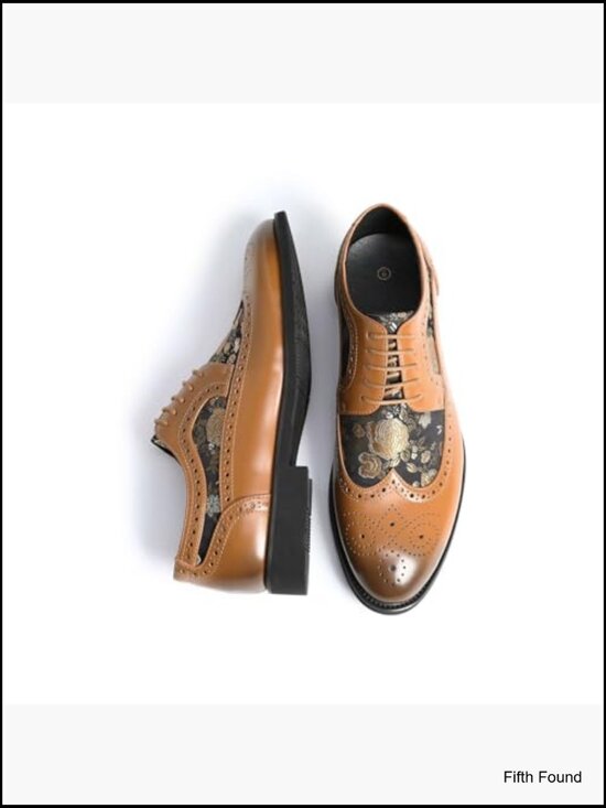 Men\'s Floral Brogue Oxford Dress Shoes Lace Up Wingtip main image 6